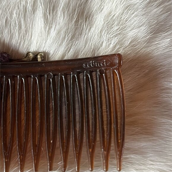 Vintage Tortoise Hair Comb w Antique Brass Floral Ornament Art Deco Victoriana main image 5